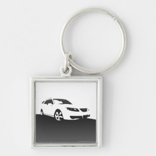 Saab 9-5 Aero front - Charcoal on light background Key Ring