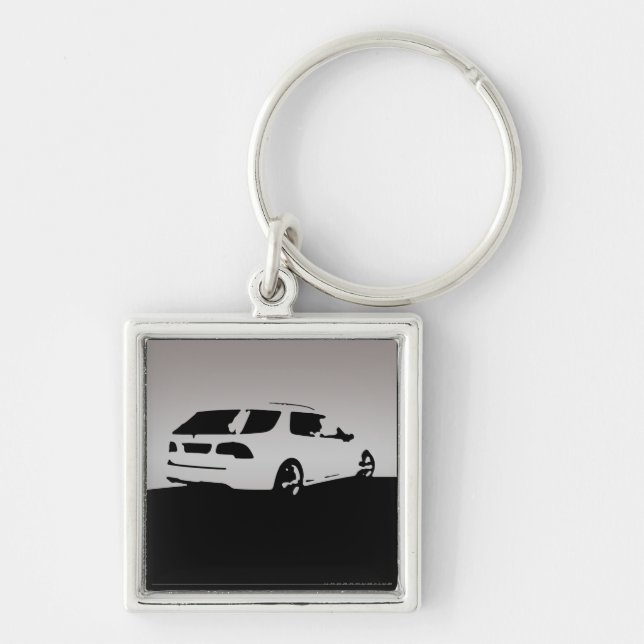 Saab 9-5 Aero rear - Grey on dark background Key Ring (Front)
