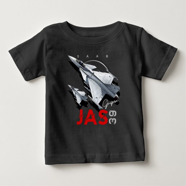 Saab JAS39 Gripen Swedish Fighterjet Aircraft Baby T-Shirt (Front)