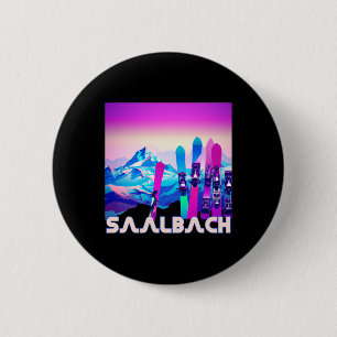 Saalbach Ski - Retro 80's Style Skiing And Snowboa 6 Cm Round Badge