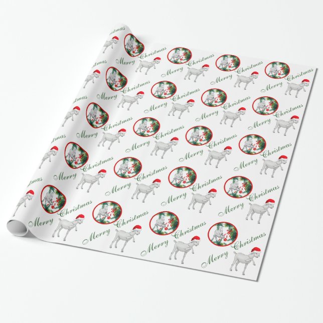 Saanen And Baby Goat Christmas Wrapping Paper (Unrolled)