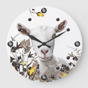Saanen Dairy Goat Painting Floral Wall Clock