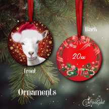 Saanen Dairy Goat Santa Hat Christmas Ornament