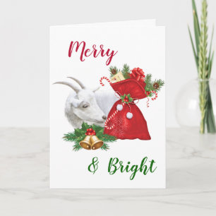 Saanen Goat Merry & Bright Holiday Card