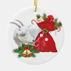 Saanen Goat With Holiday Spirit Ceramic Tree Decoration