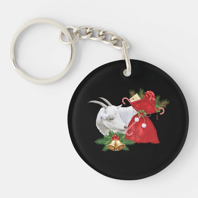 Saanen Goat With Holiday Spirit Key Ring (Front)