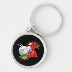 Saanen Goat With Holiday Spirit Key Ring