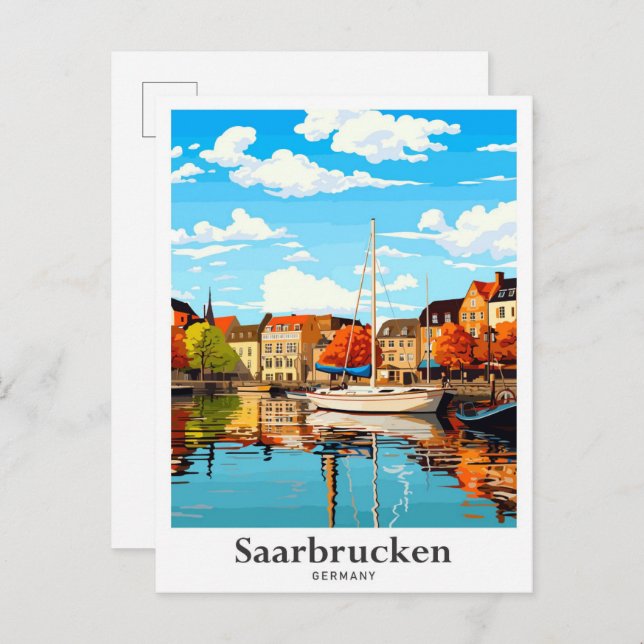 Saarbrucken Germany Vintage Travel Illustration Postcard (Front/Back)