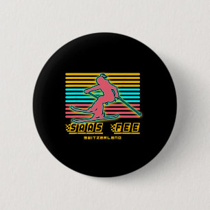 Saas-fee Ski Resort Swiss Alps Retro Skiing Switze 6 Cm Round Badge