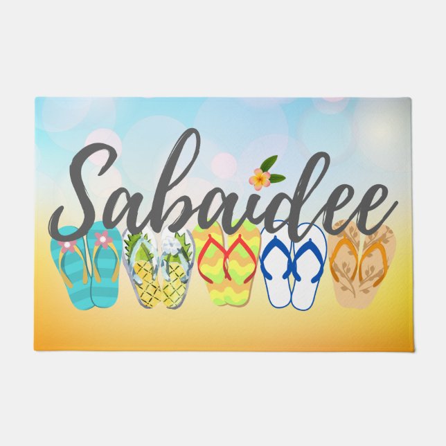 Sabaidee Lao Welcome Doormat - Flipflops (Front)