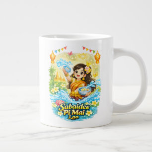 Sabaidee Pi Mai – Cute Lao Girl Water Festival Shi Large Coffee Mug
