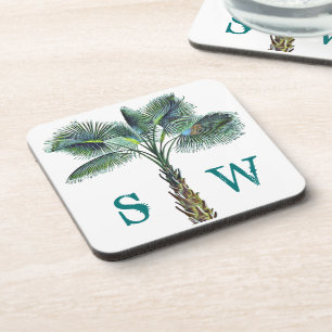 Sabal Palm Tree Monogram Coastal Stone Coaster