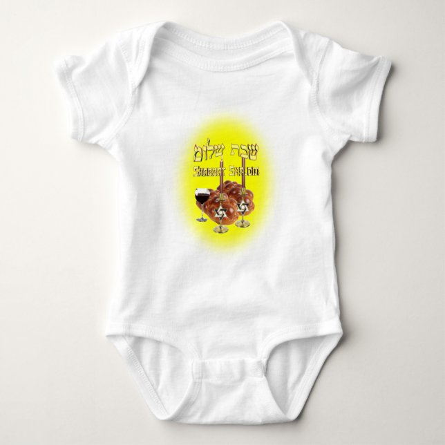 Sabbath Table, Shabbat Shalom Baby Bodysuit (Front)