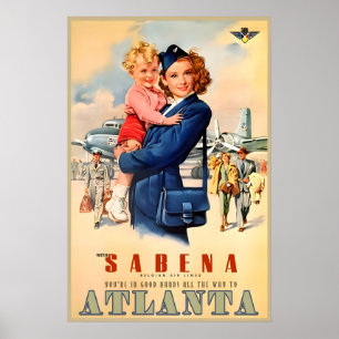 Sabena Airlines Atlanta Georgia Audrey Hepburn New Poster