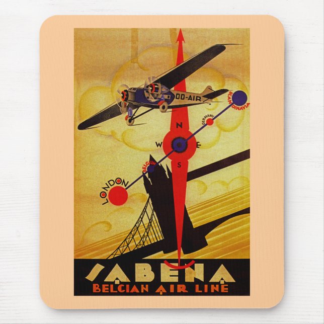 Sabena Art Deco Compass Mouse Pad (Front)