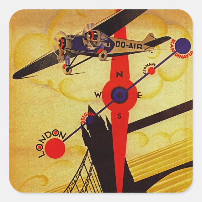 Sabena Art Deco Compass Square Sticker (Front)