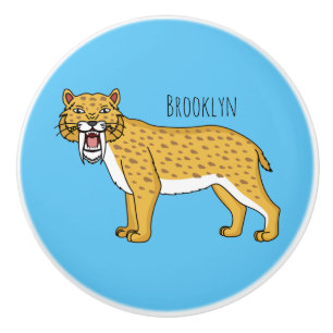 Saber-toothed tiger illustration ceramic knob
