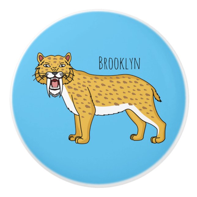 Saber-toothed tiger illustration ceramic knob (Front)