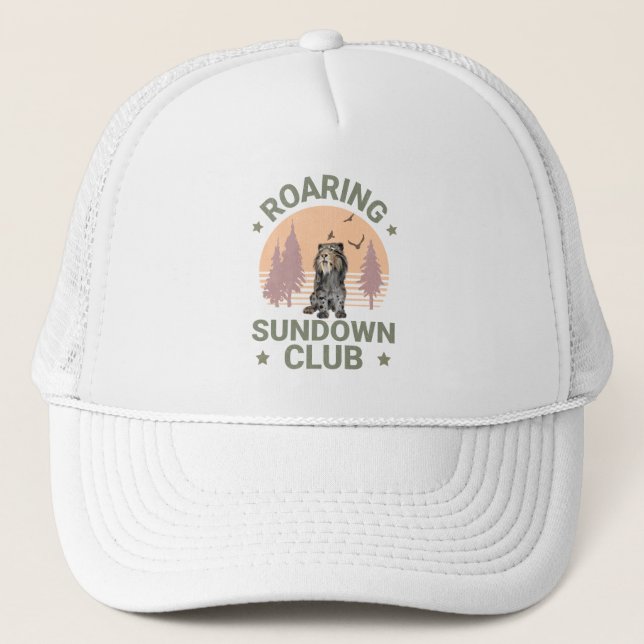 Sabertooth Tiger Retro Forest Sunset Club Trucker Hat (Front)