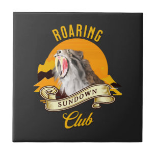 Sabertooth Tiger Retro Sunset Adventure Club Ceramic Tile