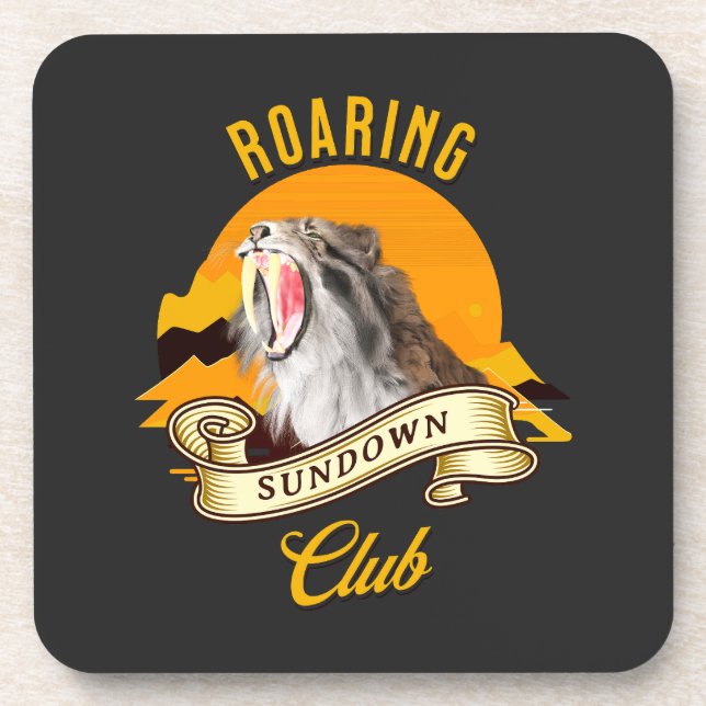 Sabertooth Tiger Retro Sunset Adventure Club Coaster (Front)