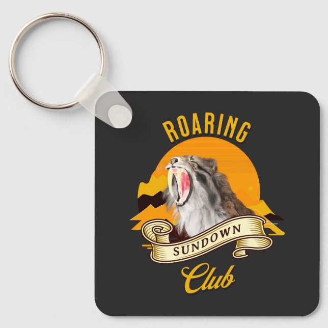 Sabertooth Tiger Retro Sunset Adventure Club Key Ring (Front)