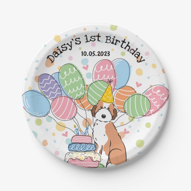 Sable Aussiedoodle Birthday Party Paper Plates (Front)