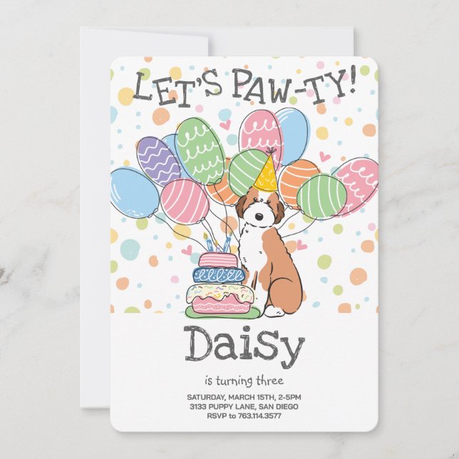 Sable Aussiedoodle Dog Birthday Party Invitation (Front)