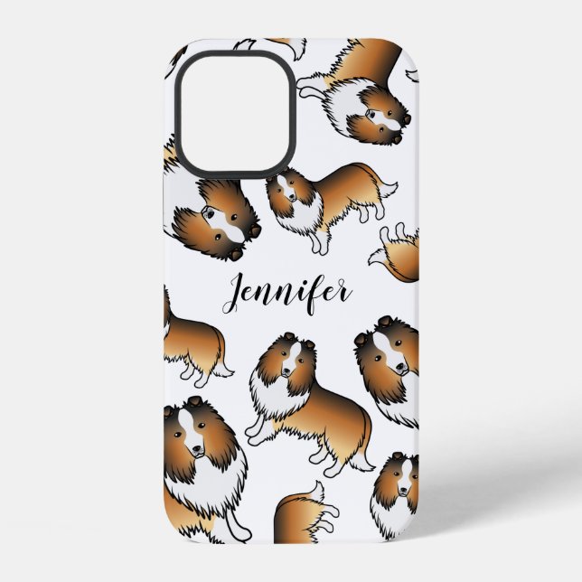 Sable Cartoon Sheltie Dog Pattern & Name iPhone Case (Back)