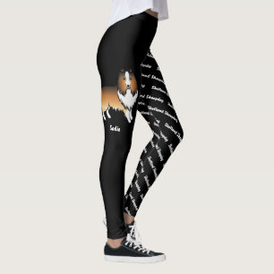 Sable Cartoon Sheltie & Dog's Name And Breed Leggings