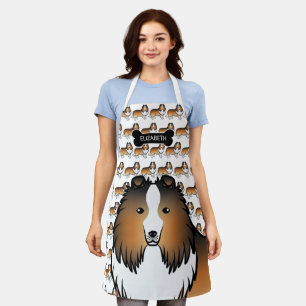 Sable Cartoon Sheltie With Dog Bone & Name Apron