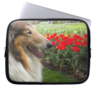 Sable Collie N Red Tulips Laptop Sleeve