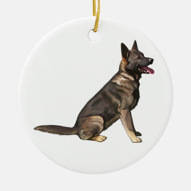 Sable German Shepherd Dog Ceramic Tree Decoration (Front)