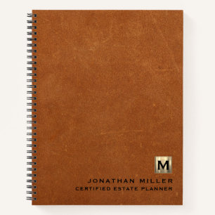 Sable Leather Luxury Gold Initial Logo Notebook
