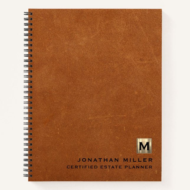 Sable Leather Luxury Gold Initial Logo Notebook (Front)