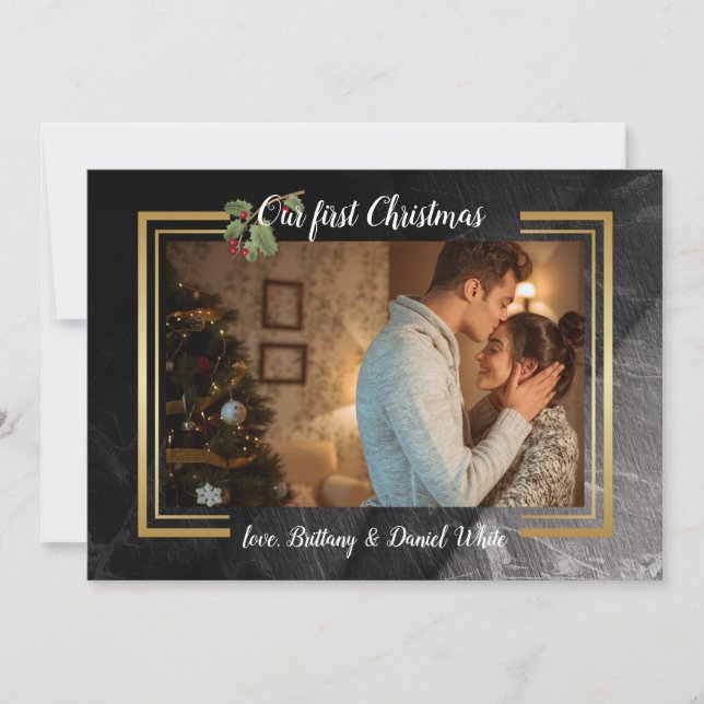 Sable Marble Photo Holiday Card Horizontal (Front)