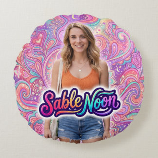 Sable Noon Beauty Pose #1 With Colourful Backgroun Round Cushion