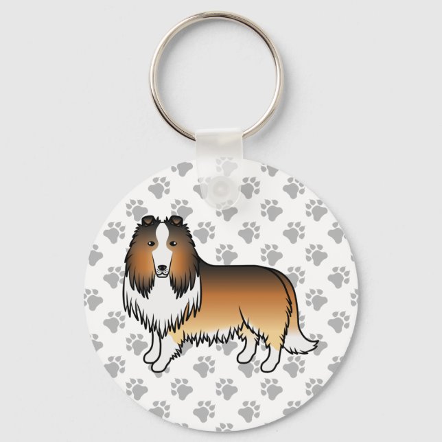 Sable Rough Collie Cute Cartoon Dog Key Ring (Front)