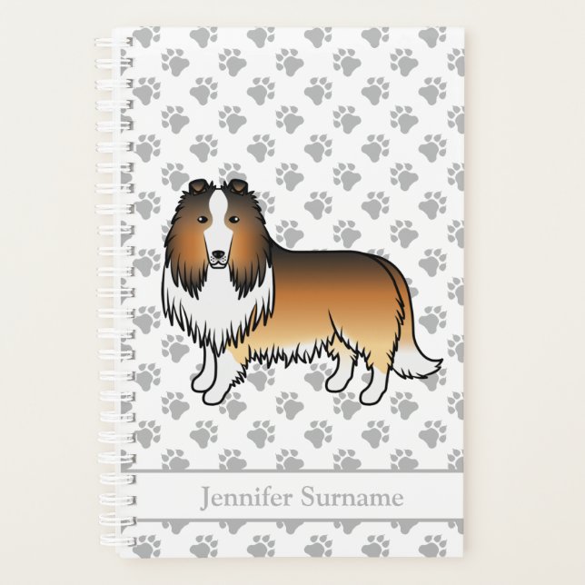 Sable Rough Collie Cute Cartoon Dog & Name Planner (Front)