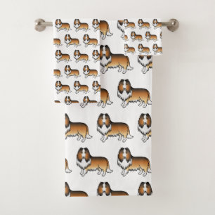 Sable Rough Collie Cute Cartoon Dog Pattern Bath Towel Set