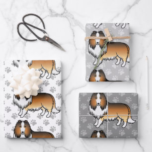 Sable Rough Collie Cute Cartoon Dog Pattern Wrapping Paper Sheet
