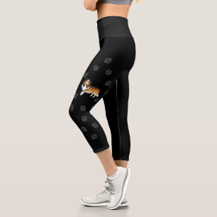 Sable Rough Collie Cute Cartoon Dog & Paws Capri Leggings