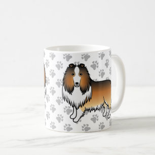Sable Rough Collie Cute Cartoon Dog & Paws Coffee Mug