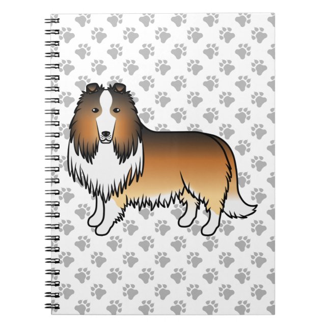 Sable Rough Collie Cute Cartoon Dog & Paws Notebook (Front)