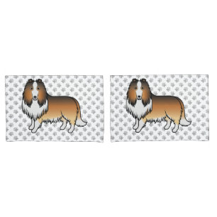 Sable Rough Collie Cute Cartoon Dog & Paws Pillowcase