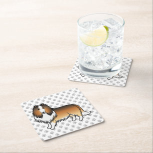 Sable Rough Collie Cute Cartoon Dog & Paws Square Paper Coaster