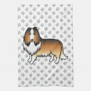 Sable Rough Collie Cute Cartoon Dog & Paws Tea Towel