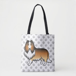 Sable Rough Collie Cute Cartoon Dog & Paws Tote Bag
