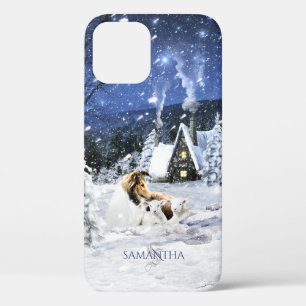 Sable Rough Collie & Lambs in Magic Winter Night - iPhone 12 Case
