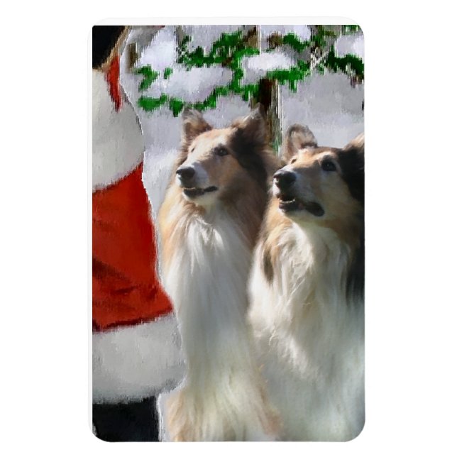 Sable Rough Collies With Santa Christmas  Magnet (Vertical)